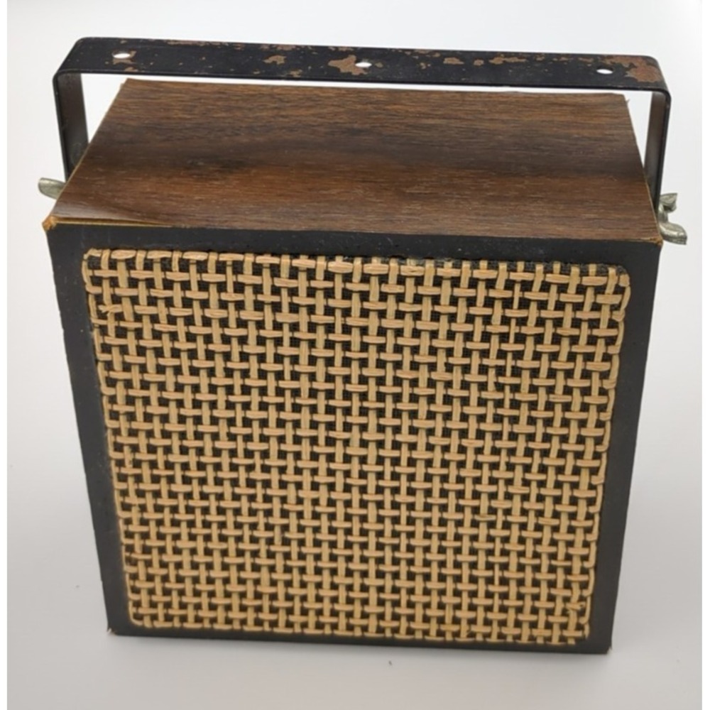 Vtg GEMCO Speaker Woodgrain Rattan‎ 3.5mm 5.5in Cable Handle/Mount Bracket Works